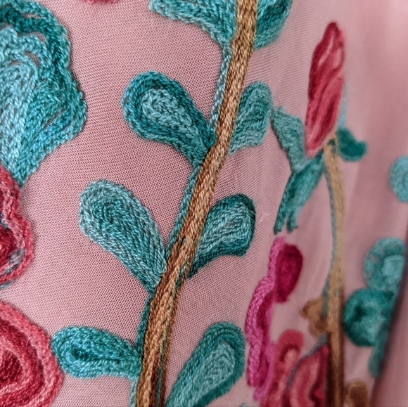 Forgotten Grace cotton pink embroidered tessel boho shirt top blouse pink XL @M2 - Picture 4 of 7